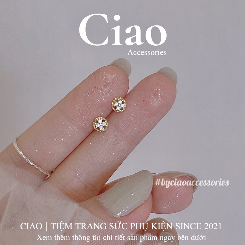[HOẢ TỐC 1H] Khuyên tai/ Bông tai mạ bạc S925 thiết kế hoạ tiết đính đá Gwen Tiny Ciao