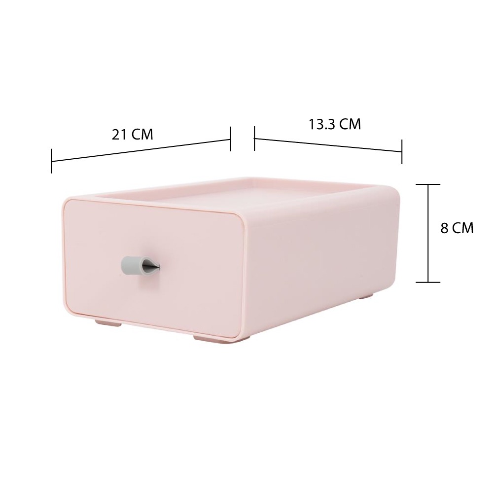 HomeBase ACCO Hộp nhựa dạng ngăn kéo có thể xếp chồng lên nhau thành tủ Size S C8xR13.3xS21cm màu hồng