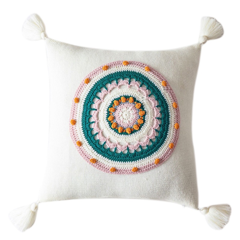 Vỏ Gối Dệt Kim Phối Tua Rua Nhiều Màu Sắc Phong Cách Boho