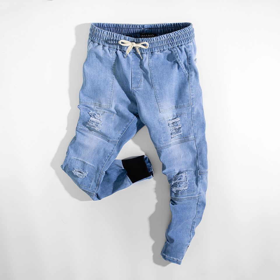 Quần Jean Nam Rách Gối Joger - Quần Bò Nam Jogger Phong Cách Thể Thao MQ02