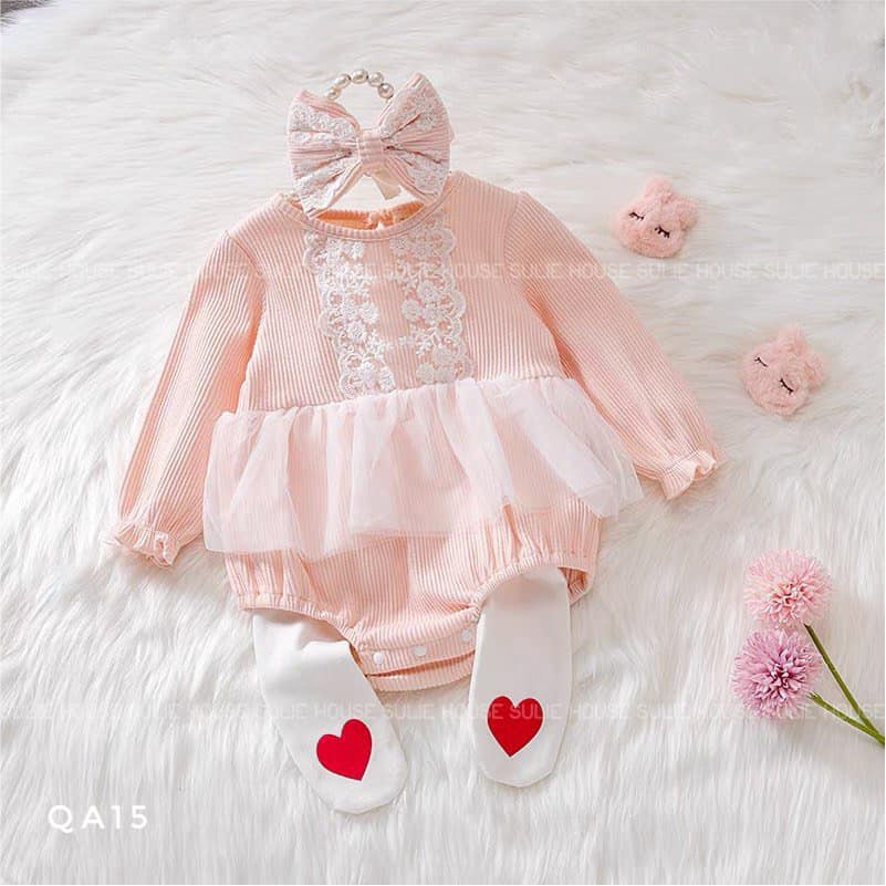 Bộ body ren kèm băng đô cho bé - QA15