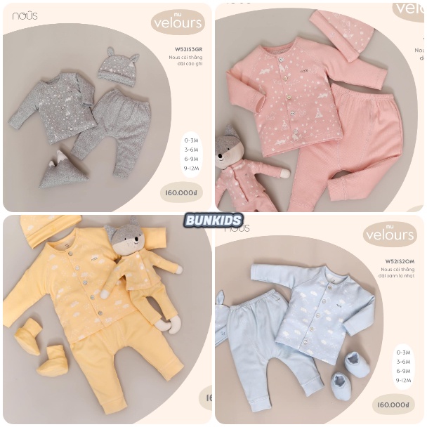 Bộ sơ sinh Nous thu đông cài thẳng dài nỉ VERLOURS