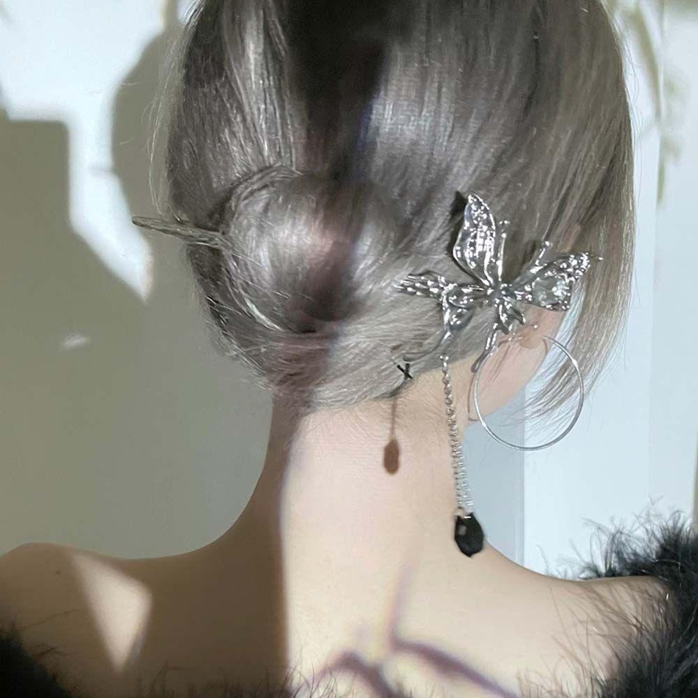 Trâm Cài Tóc Hình Bướm Đính Hạt Và Tua Rua Phong Cách Retro Thanh Lịch