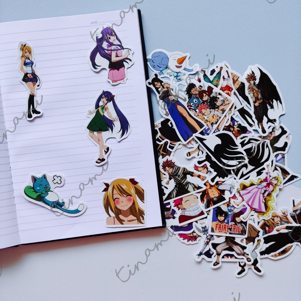 Bộ 50 Hình dán anime Sticker Fairy Tail Hội đuôi tiên trọn bộ hình dán không thấm nước mực in sắc nét trang trí