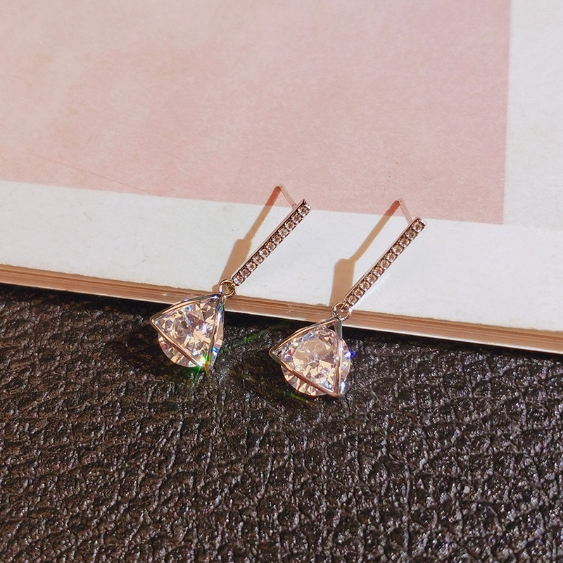 Khuyên tai JIUDUOLAN hình tam giác đính đá zircon thanh lịch sáng bóng tinh tế không gây dị ứng