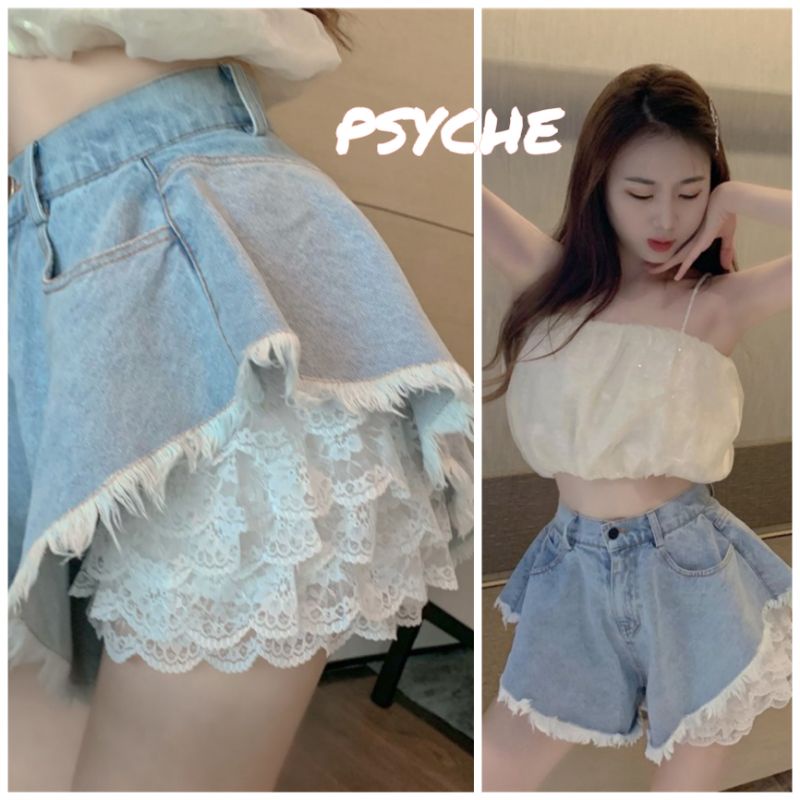 Set áo croptop bồng hai dây và quần short jeans - ảnh thật ở cuối - psyche