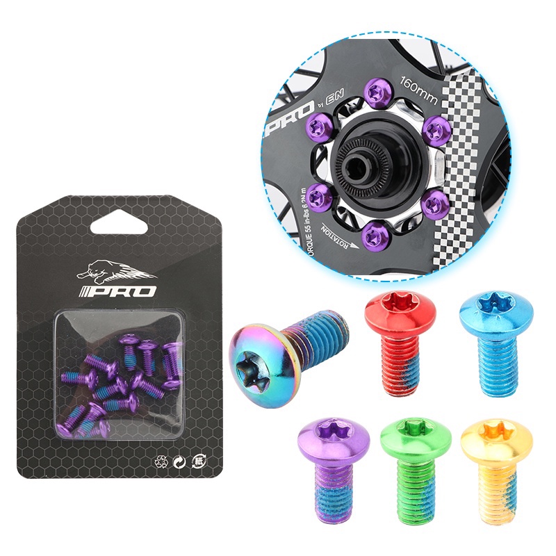 IIIPRO 12 Cái Bu Lông Phanh Đĩa Xe Đạp Leo Núi Bu Lông Đĩa T25 Màu Cầu Vồng M5 * 10MM Phụ Kiện Lắp Xe Đạp