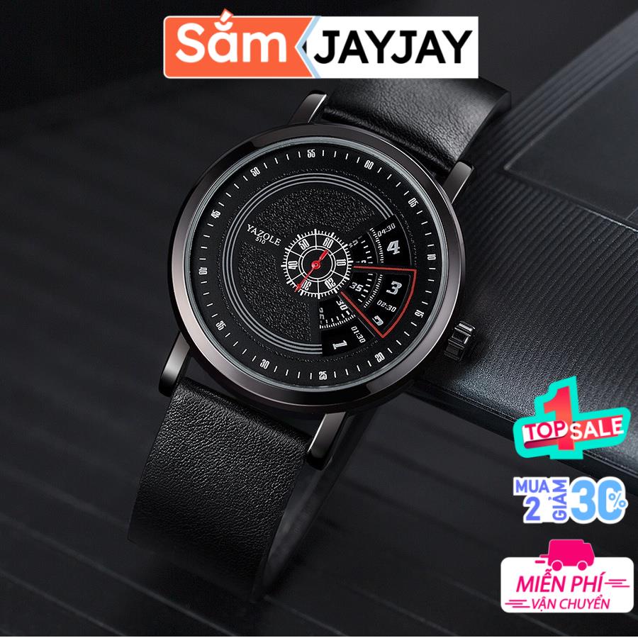 Đồng hồ nam Yazole 509 dây da sang trọng, kim chạy dọc cao cấp- Jay Jay