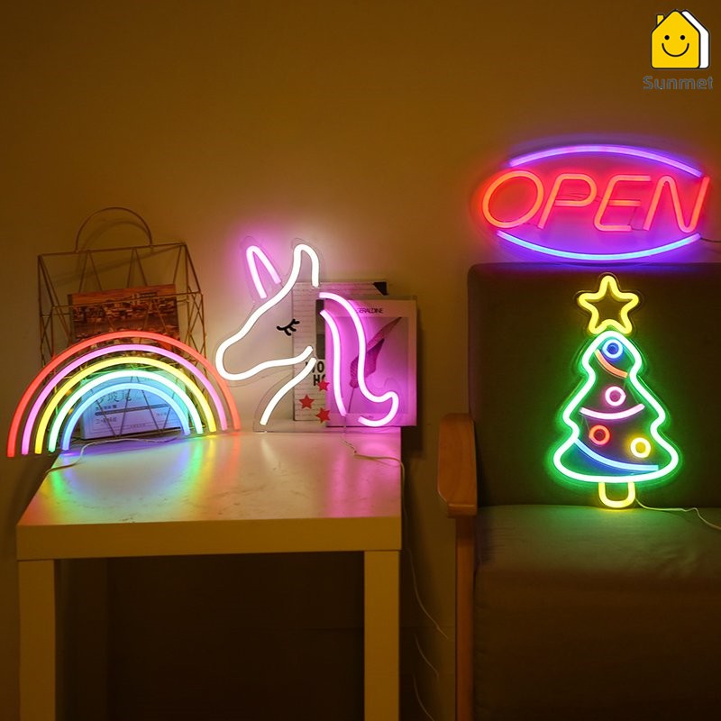 Đèn LED Neon SIÊU TO Decor Phòng Ngủ Tặng Kèm Móc Treo đèn Decor đèn neon treo tường Quán Bar Chill Sunmet