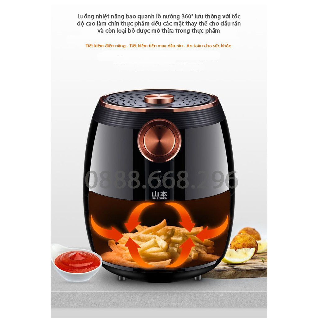 Nồi chiên không dầu điều khiển cơ SHANBEN 7828 dung tích 4.5L, nồi chiên không dầu công suất 1400W