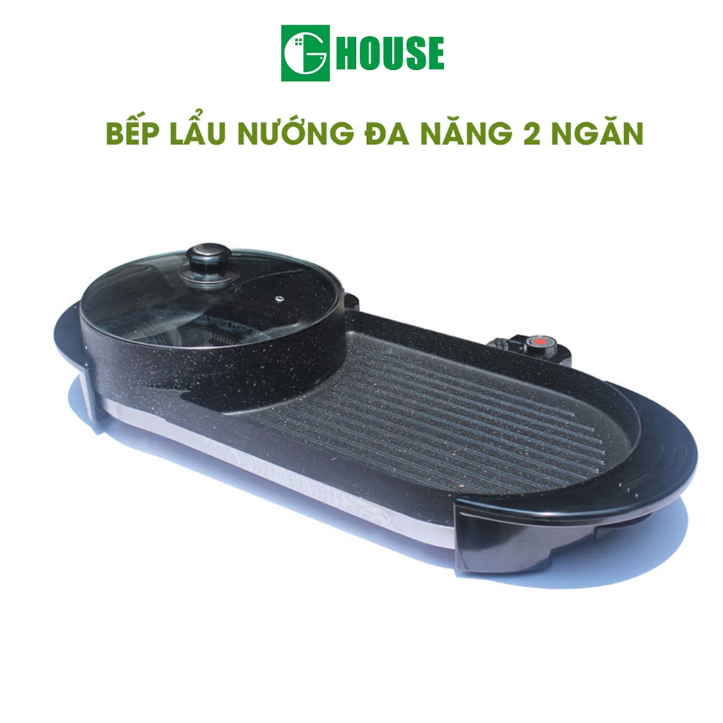 [Mã BMINC50 giảm 10% đơn 150K] Bếp Nướng Lẩu Điện Đa Năng 2 Ngăn Kết Hợp Nồi Lẩu G-HOUSE, dung tích 6L