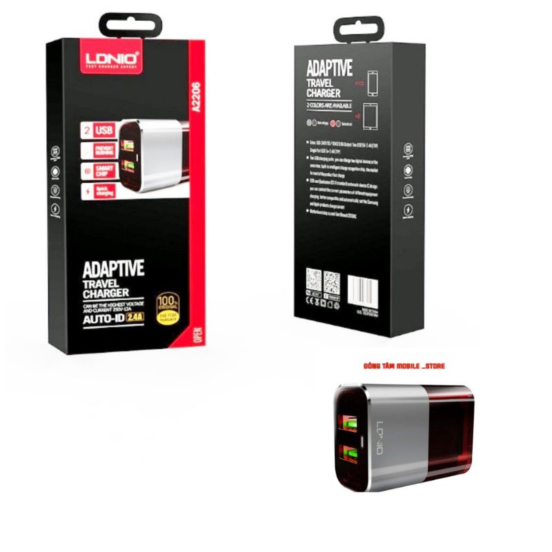 Củ Sạc Nhanh 2.4A- 2 Cổng LDNIO