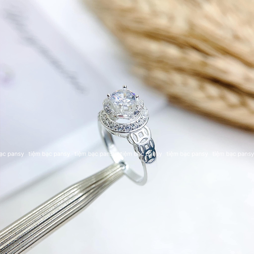 Nhẫn bạc nữ PANSY kim tiền đính đá sang trọng, nhẫn nữ bạc ta chuẩn 925 cao cấp