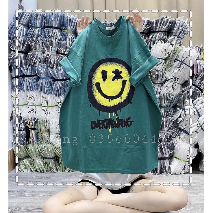 Áo Phông Tay lỡ Mặt Cười OVERTHING From Rộng Unisex Ảnh Thật