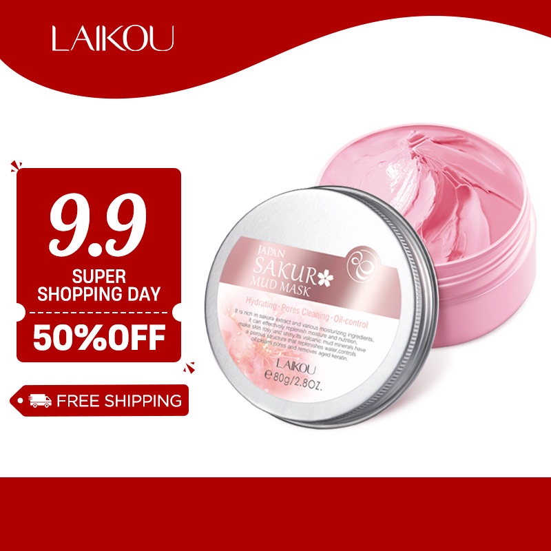 Mặt nạ bùn hoa anh đào LAIKOU làm sạch sâu dưỡng trắng dưỡng ẩm loại bỏ mụn đầu đen chăm sóc da mặt 80g
