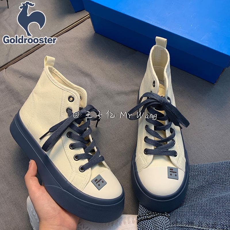 Giày Vải canvas Cổ Cao Màu Xanh Dương Và Vàng Phong Cách niche Mới 2022 Dễ Phối Đồ Cho Học Sinh