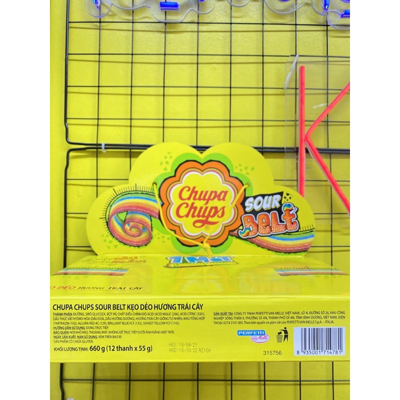 Kẹo mềm hương trái cây Chupa Chups Sour Belt thanh 55g