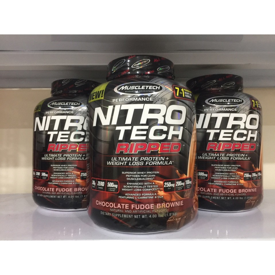 Sữa Dinh Dương Tăng Cơ Nuôi Cơ Phục Hồi Cơ Bắp Muscletech Nitro Tech Ripped 4lbs (1 8kgs) Từ Mỹ - Chính Hãng 100%