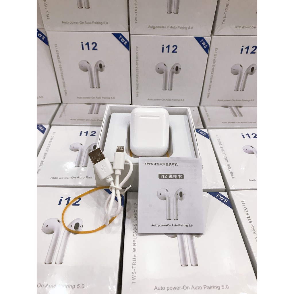 [Lỗi 1 Đổi 1] Tai Nghe Bluetooth Không Dây i12 TWS 5.0 Âm Thanh Nổi, Pin Bền,Cảm Biến Vân Tay Điện Thoại Apple và Androi | BigBuy360 - bigbuy360.vn