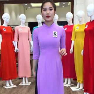 Áo 2 tà màu tím cà và tím huế may sẵn kèm quần