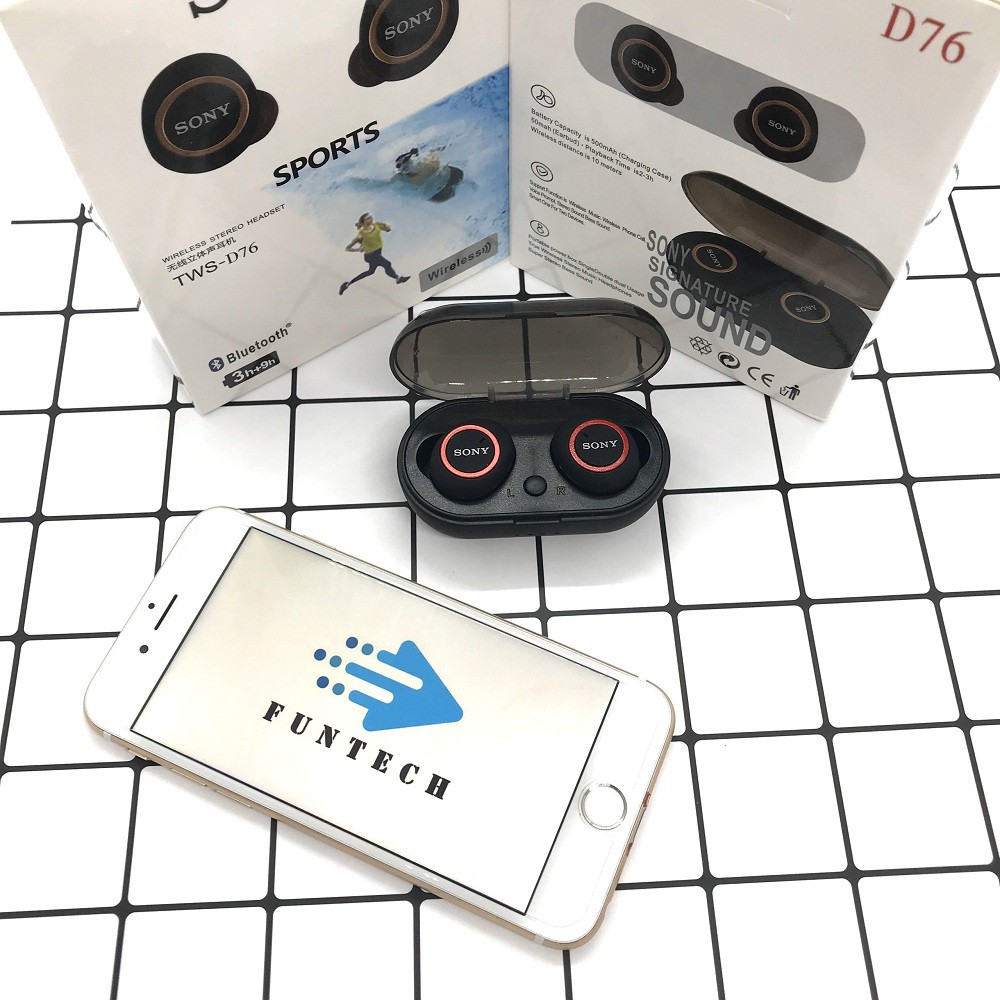 Tai Nghe TWS-D76 Super Bass Tai Nghe Bluetooth 5.0 Siêu Bass
