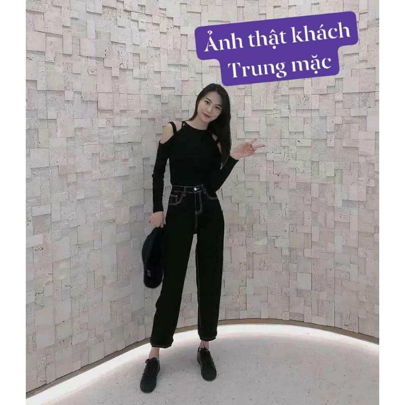 [ORDER] QUẦN JEANS ĐEN ỐNG SUÔNG VIỀN TRẮNG | BigBuy360 - bigbuy360.vn