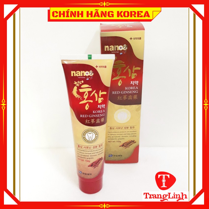 Kem đánh răng hồng sâm Nano hàn quốc, tuýp 150gr - Giúp trắng răng, thơm miệng - tranglinhkorea