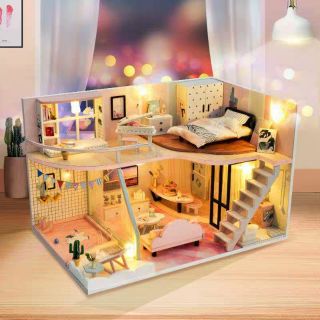 Kèm Mica và keo dán - Mô hình nhà gỗ búp bê Dollhouse DIY - TD30 A Pink Memory Time