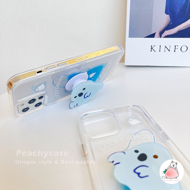 Ốp Điện Thoại TPU Mềm Hình Ma Màu Xanh Dương Dễ Thương Chống Sốc Có Giá Đỡ Cho iPhone 13 12 11 Pro Max X Xs Max XR 13pro