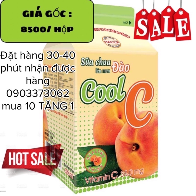 Sữa chua lên men đào cool C Đà Lạt milk 180ml date mới mua 10 TẶNG 1