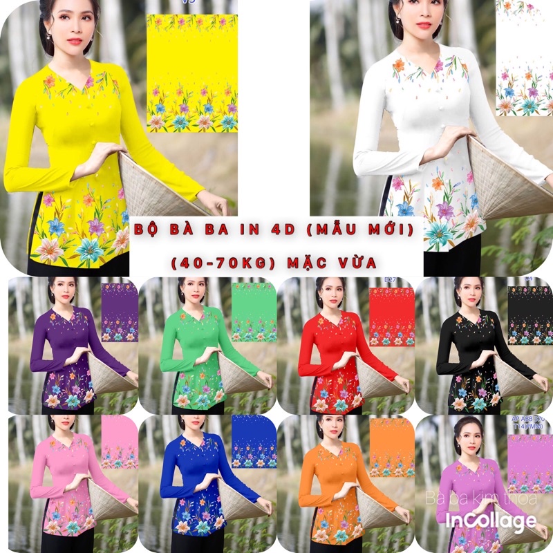 bộ bà ba in 4D (40-72kg)mặc vừa-ẢNH THẬT PHÍA SAU(bộ áo kèm quần)