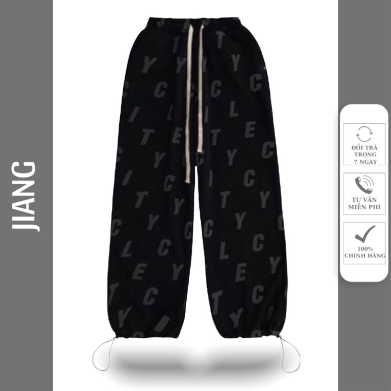 Quần ống rộng nam nữ Letter Pattern - quần dài ống suông kèm dây rút unisex