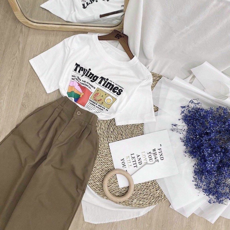 Set áo thụ và quần dài culottes xanh rêu