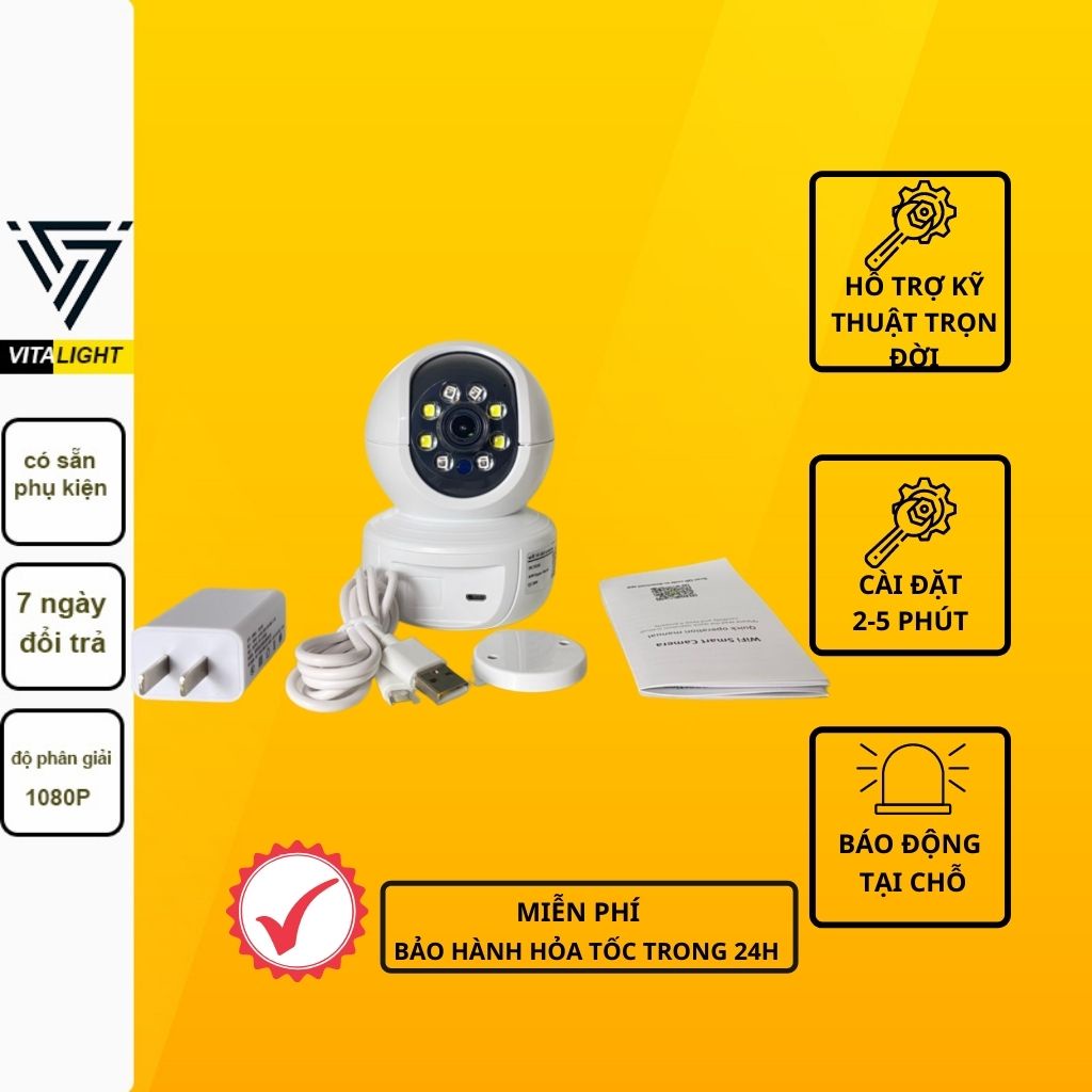 Camera wifi  có báo động bằng loa và đèn,camera không dây ban đêm có màu cảnh báo về điện thoại VITALIGHT