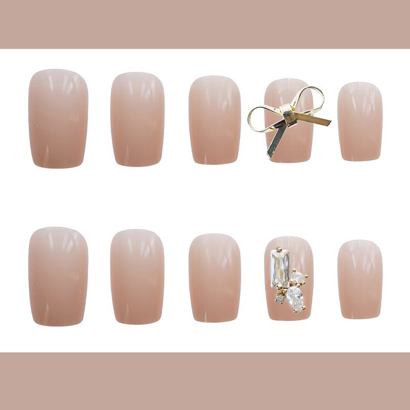 Set 24 móng tay giả, nail giả cô dâu đính đá, charm cao cấp màu sắc nhẹ nhàng