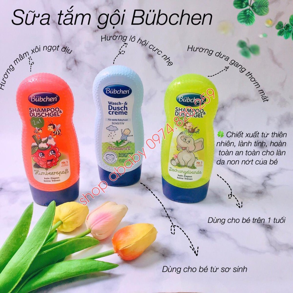 Sữa tắm gội (xả) Bubchen dành cho bé trai và bé gái nội địa Đức - Không cay mắt - Dành cho cả da nhạy cảm