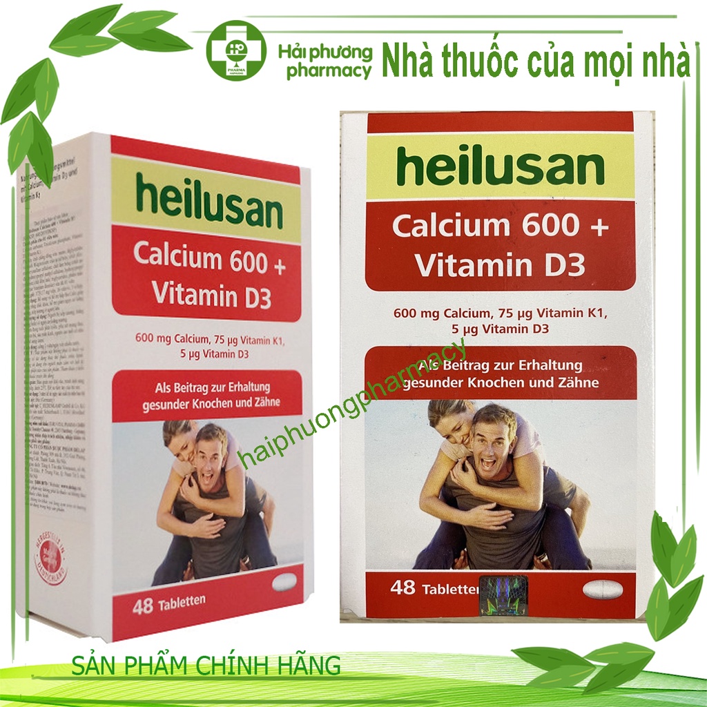 Heilusan Calcium 600 + Vitamin D3 Bổ sung và hỗ trợ hấp thu Calci giúp xương răng chắc khỏe Hộp 48 Viên