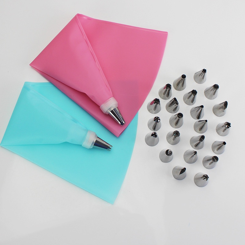 Bộ 50 Đuôi Bơm Kem Trang Trí Bánh Bằng Silicone，Có đầu nối và túi trang trí bánh