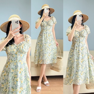 Váy hoa hồng xanh cúp ngực