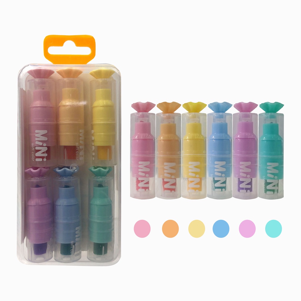 Set bút đánh dấu 6 màu SOSAMA bút nhớ highlight nhiều màu dễ thương kèm hộp đựng SP-001361