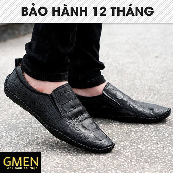 Giày da nam chất liệu da bo nguyên tấm dập vân cá sấu đế cao su đúc bền bỉ GM68