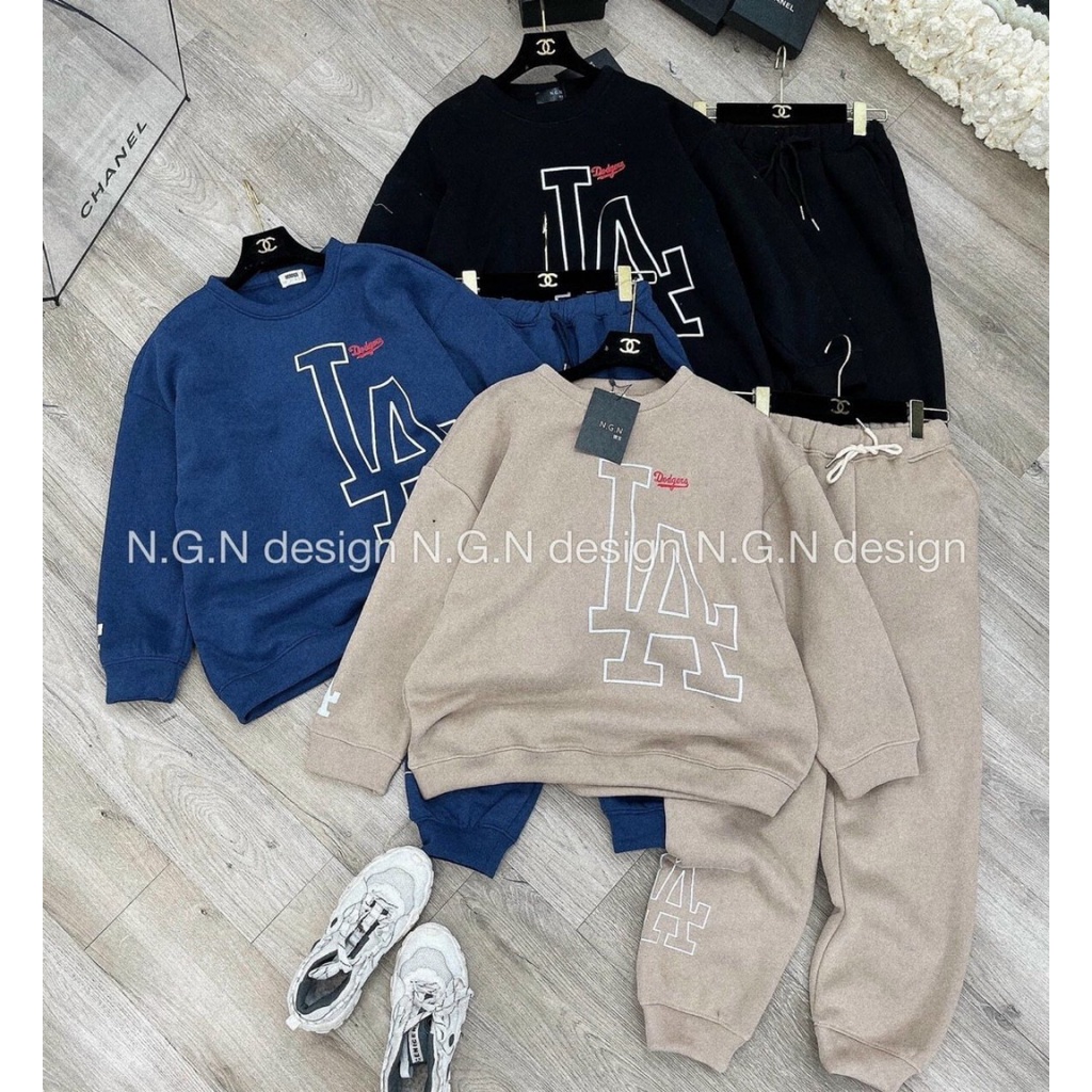 Set bộ 2 món quần dài ống thun kèm áo thun tay dài form rộng tà dài xẻ, chất liệu nỉ