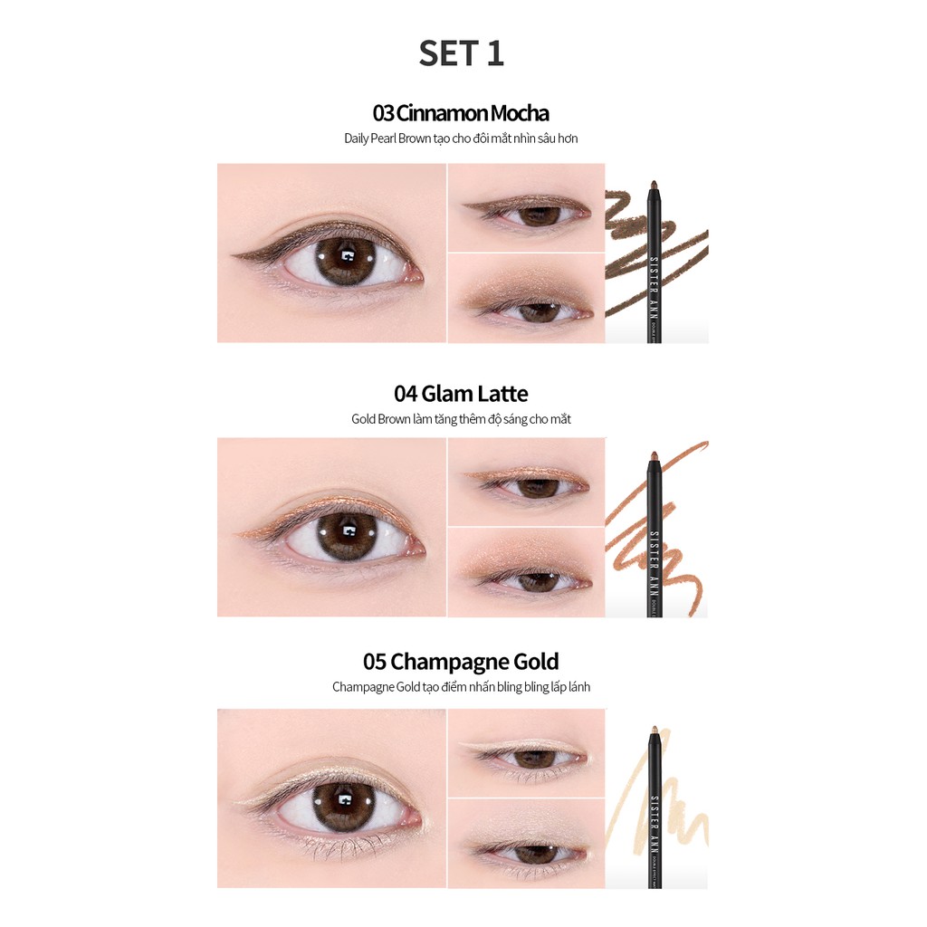 SISTERANN Double Effect Waterproof Eye Pencil 1+1+1 set 1.5g | BigBuy360 - bigbuy360.vn