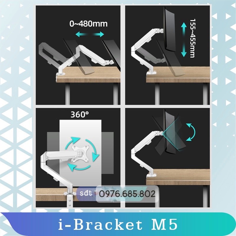 M5 i-Bracket M5/ Giá treo màn hình/ Tay treo màn hình/ Lò xo khí nén [màn hình 17-30 inch] [Cao cấp hơn Human Motion T6]