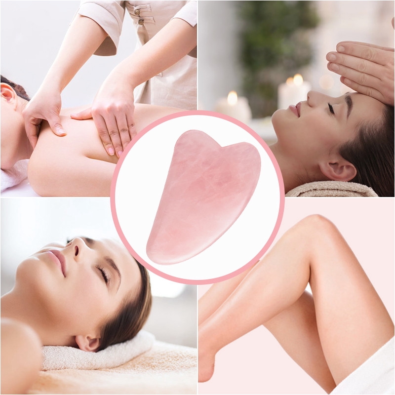 Tấm cạo gua sha tự nhiên đá thạch anh hồng ngăn ngừa nếp nhăn chống lão hóa chăm sóc da mặt