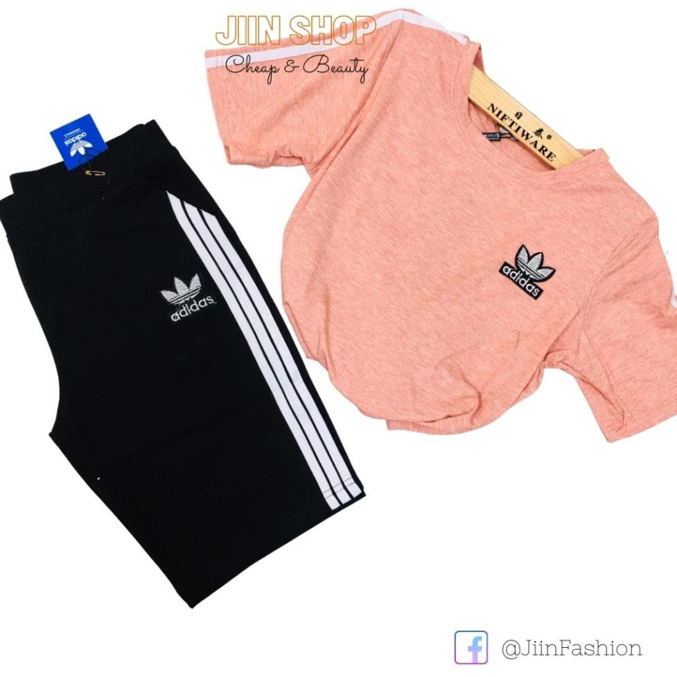 Bộ thể thao nữ, Set áo thun ngắn tay và quần đùi/quần dài logo thêu Jiin shop 😍