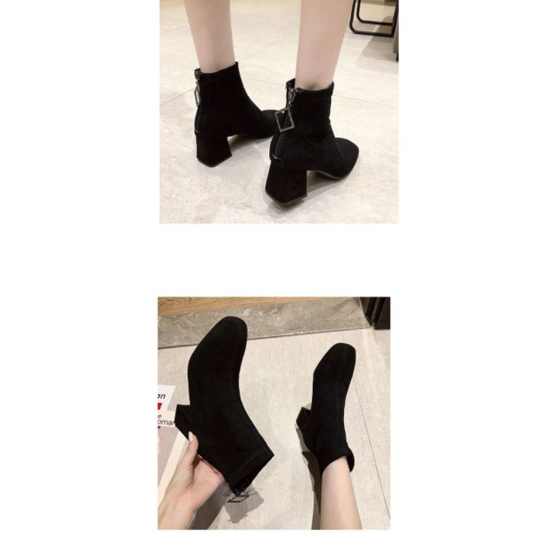 ORDER QC- Giày BOOT da lộn dây kéo sau xinh cho nữ