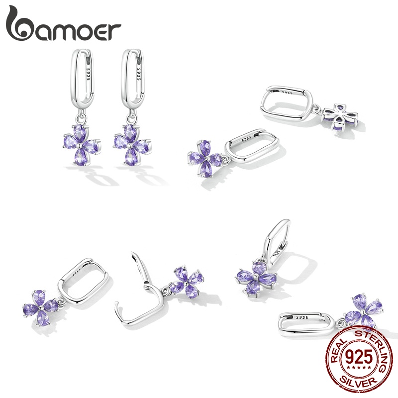 Bông tai bạc 925 BAMOER hình chiếc lá sang trọng