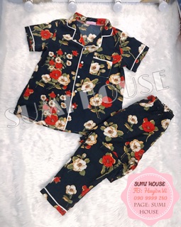 Pijama lụa hoạ tiết bông HÈ - THU 2018