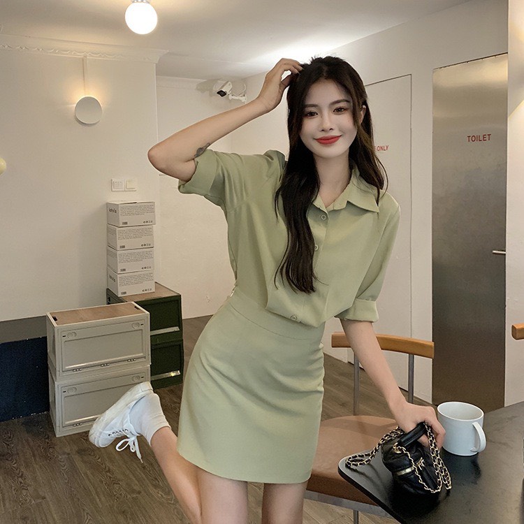 Váy đầm cổ sơ mi liền mảnh mặc công sở phong cách Hàn Quốc MS102